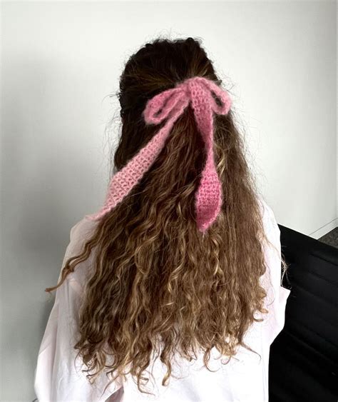 Pink Crochet Hair Bow On Curly Hair Crochet Hair Bows Crotchet Hair