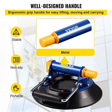 Vevor Glass Lifting Vacuum Suction Cup 9 Glass Lifter Suction Cup 385lbs Load Capacity Glass