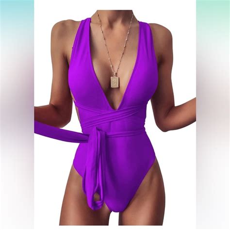 Lilosy Swim Lilosy Sexy Tie Criss Cross Plunge One Piece Thong High