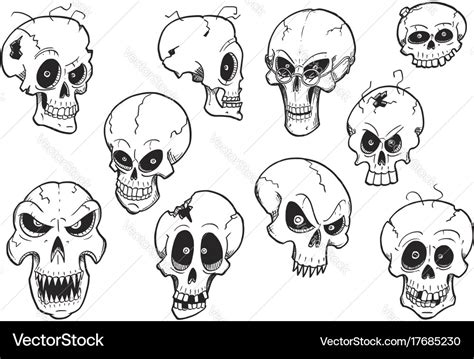 Set of cute hand drawing halloween skull Vector Image