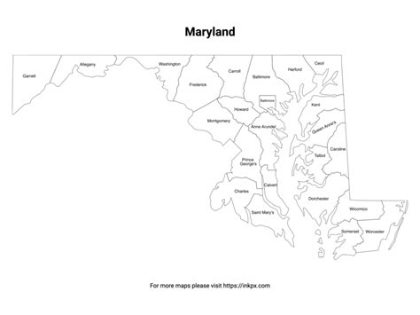 Printable Maryland State Map And Outline Inkpx