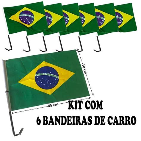 Kit Bandeira Do Brasil Haste Para Vidro Do Carro Bandeira De