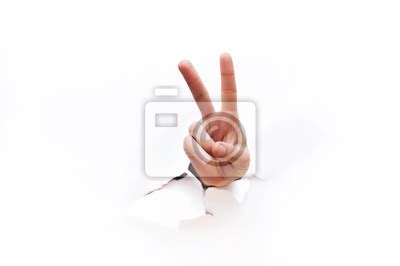 Hand Victory Sign Gesture Isolated On White Background Sign Wall