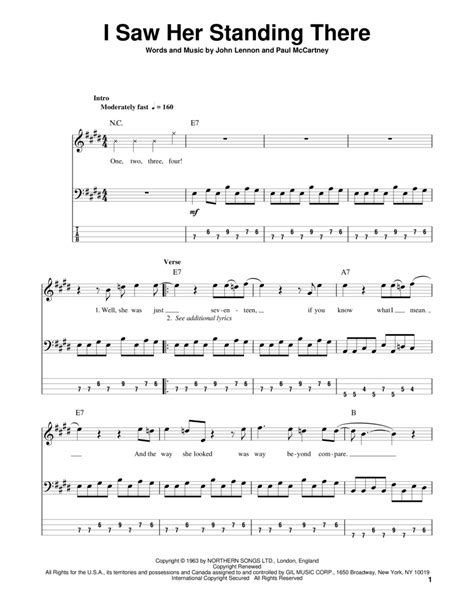 I Saw Her Standing There By Guitar Tablature Digital Sheet Music