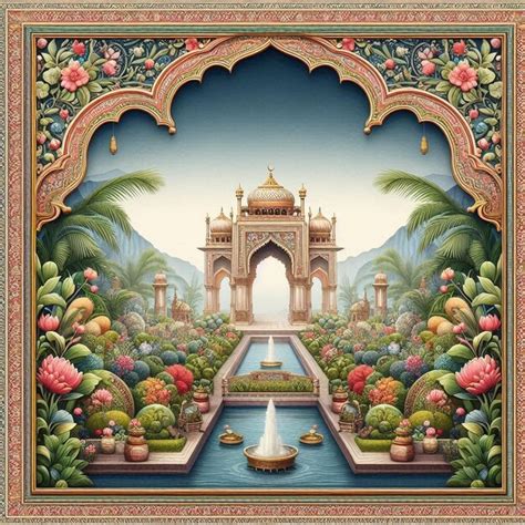 Mughal Garden Frame Background Premium Ai Generated Image