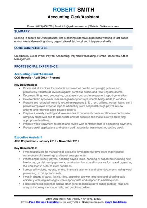 Accounting Clerk Resume Samples Qwikresume