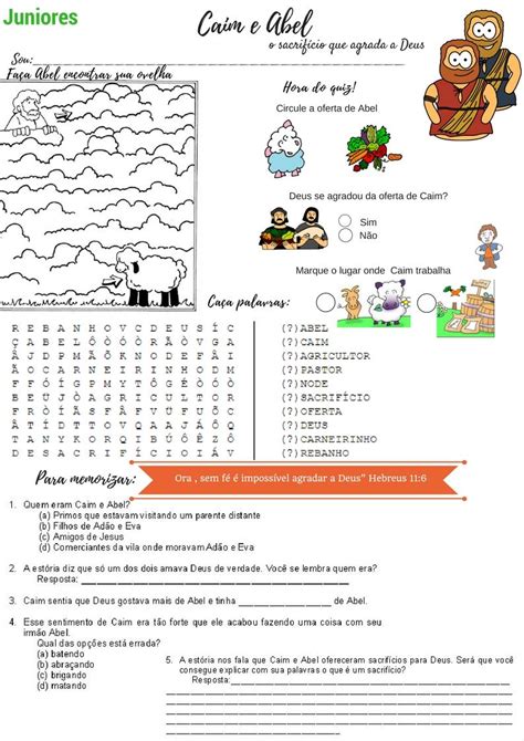 20 Atividades Bíblicas Sobre Caim E Abel Para Imprimir E Colorir CBA