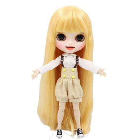 Ebony Premium Custom Neo Blythe Doll With Blonde Hair White Skin And Matte Smiling Face This