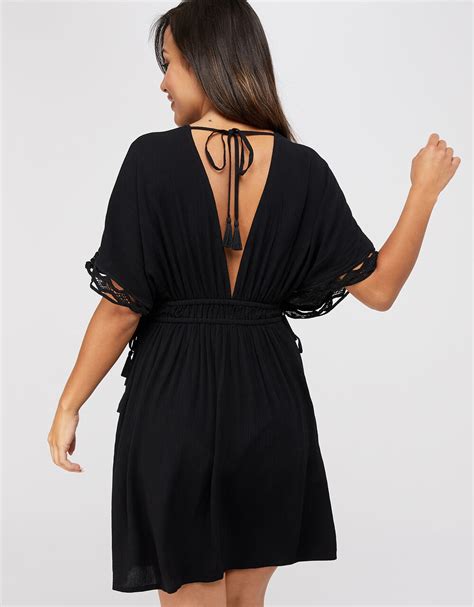 Lace Trim Crinkle Kaftan Black Beach Kaftans Cover Ups And Sarongs Accessorize Uk