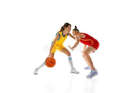 Defensive Stance Dynamic Image Of Competitive Young Women In Motion