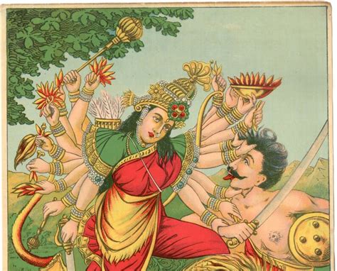 Rare Original Raja Ravi Varma Lithograph Mahishsur Mardini Etsy