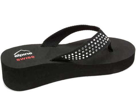 Alpine Swiss Womens Flip Flops Thong Sandals Rhinestone Wedge High Heel