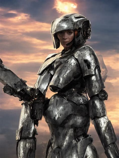 Emily Blunt In Futuristic Power Armor Close Up Stable Diffusion