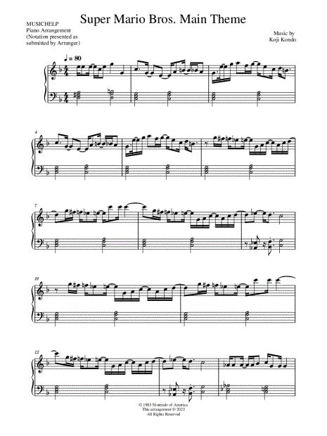 Musichelp Super Mario Bros Main Theme Sheet Music Piano Solo In F Major Download And Print