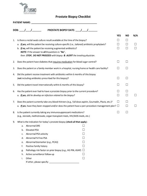 Fillable Online Prostate Biopsy Checklist Fax Email Print Pdffiller