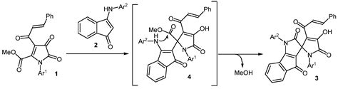 Molecules Free Full Text Spiroheterocyclization Of Methyl 1 Aryl 3 Cinnamoyl 4 5 Dioxo 4 5