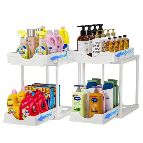 Pack Double Sliding Under Sink Organizers And Storage Two Tier