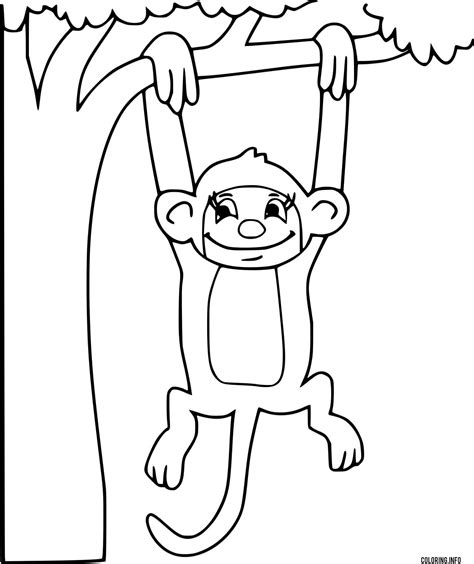 Monkey Hanging On The Tree Coloring Page Printable