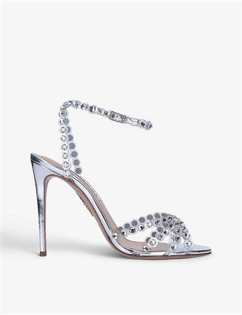 AQUAZZURA Tequila Crystal Embellished Leather Heeled Sandals The