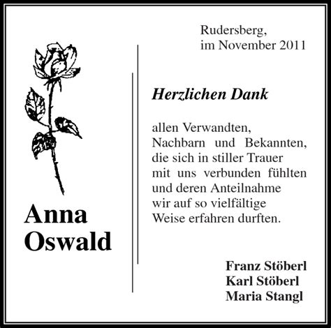 Traueranzeigen Von Anna Oswald ZVW Trauer