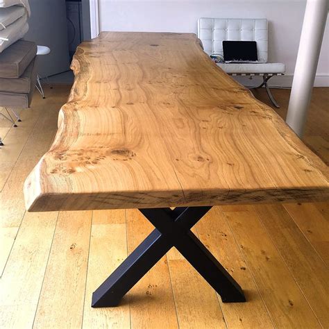 Handmade Live Edge Oak Slab Dining Table With Metal Legs Quercus