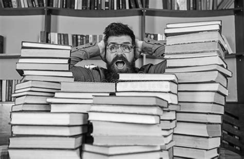 Scientific Discovery Concept. Man on Shocked Face between Piles of ...