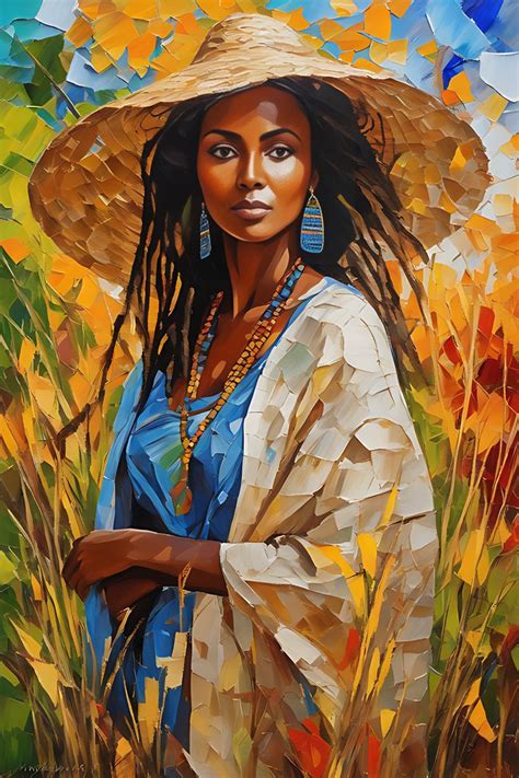 A Woman Standing In Field Grass African Art Paintings Black Art