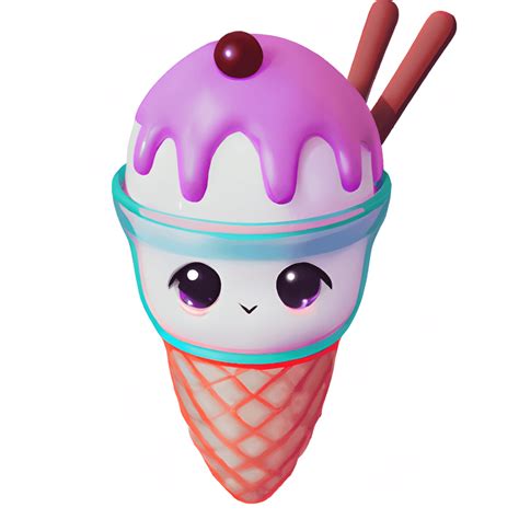 3d Ice Cream Clipart With Watercolor Illustration Kawaii Chibi Cartoon