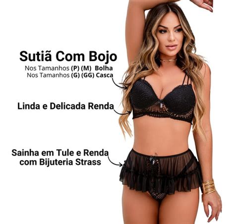 Lingerie Sainha Sensual Luxo Suti Bojo E Calcinha