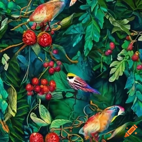 Illustration Of A Colorful Jungle With Birds And Butterflies On Craiyon