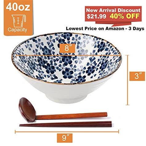 Deecoo Ceramic Large Ramen Bowls Set Porcelain Multi Purpose Bowl For