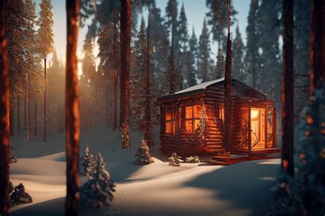 Cozy Wooden Cabin In Winter Forest With Snow Cabin In Winter Wood Photo