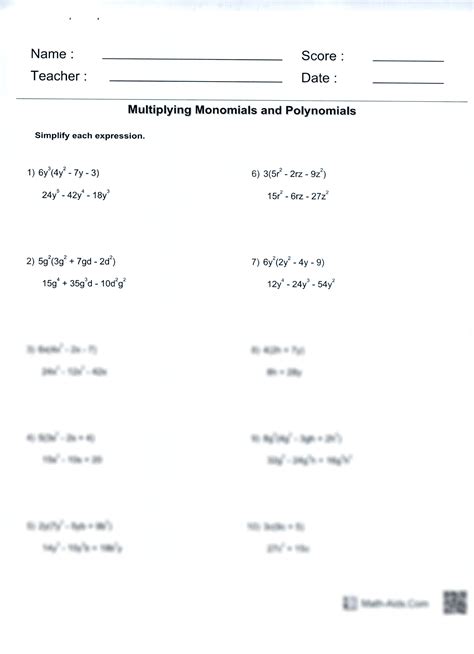 Solution Multiplying Monomials And Polynomials Page 1 Answer Worksheets Library