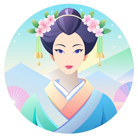 Clipart Of Watercolor Geisha Vector Illustration Flat Premium Ai