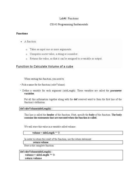 Lab7 Functions Pdf Parameter Computer Programming Subroutine