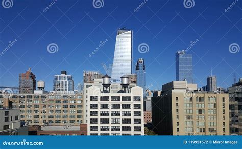 Nice Blue Sky Day Of New York City Manhattan Skyline Stock Photo