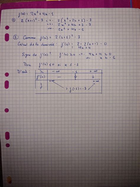 Soit f la fonction definie sur R par f x 2x² 4x 1 1 Demontrer que f