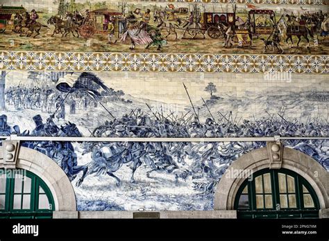 View Of Azulejos On Walls Of Ornate Interior Of Arrivals Hall At Sao