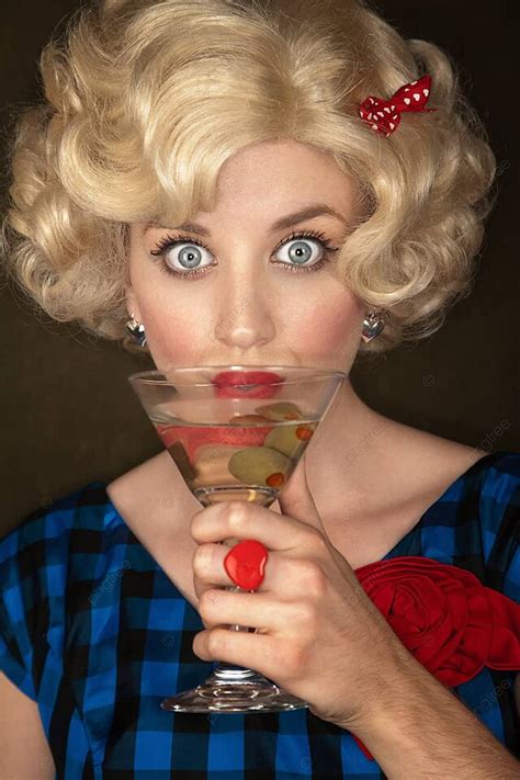 Pretty Retro Blonde Woman With Martini Cheerful Hair Glamorous Photo Background And Picture For