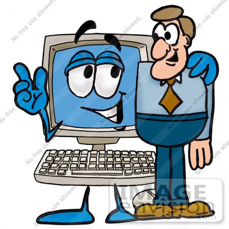 Clip Art Graphic of a Desktop Computer Cartoon Character Talking to a Business Man | #23480 by ...