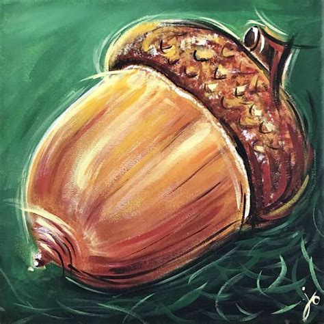 Hand Painted Acorn On Green Background Acrylic Paint On Etsy