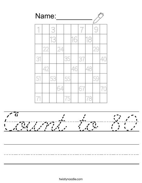 Count To 80 Worksheet Cursive Twisty Noodle