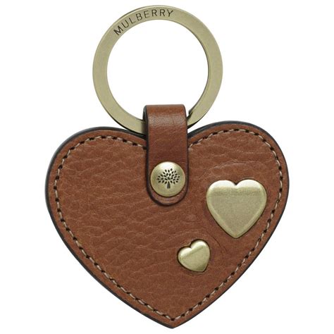 Mulberry Heart Rivet Keyring In Oak Natural Leather Leather