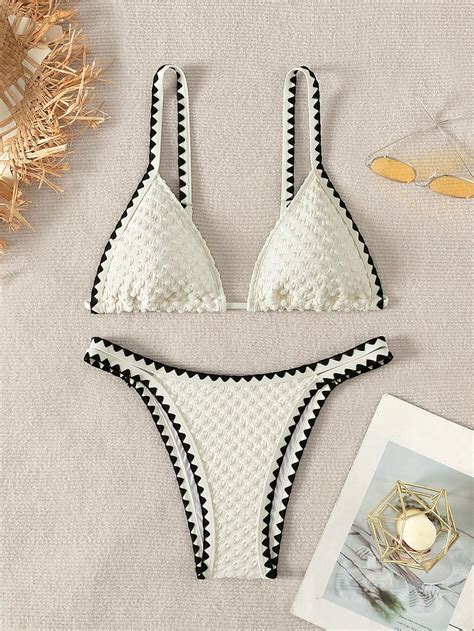 Shein Swim Bohofeel Whip Stitch Triangle Bikini Swimsuit Shein