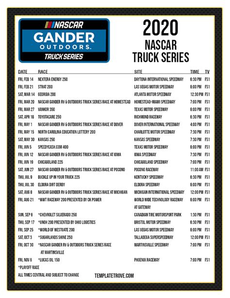 Nascar Truck Schedule Printable Free Rani Valeda