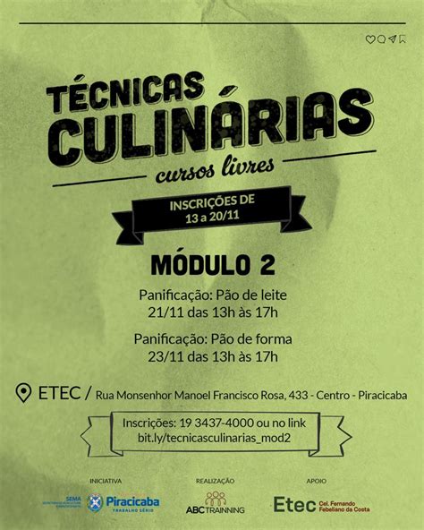 Módulo 2 do curso de Técnicas Culinárias da Sema abre inscrições