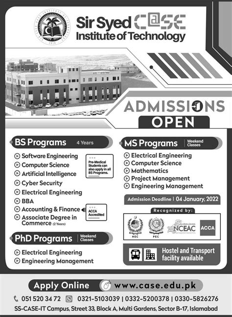 Sir Syed Case Institute Of Technology Bs Ms Admissions 2022 Result Pk