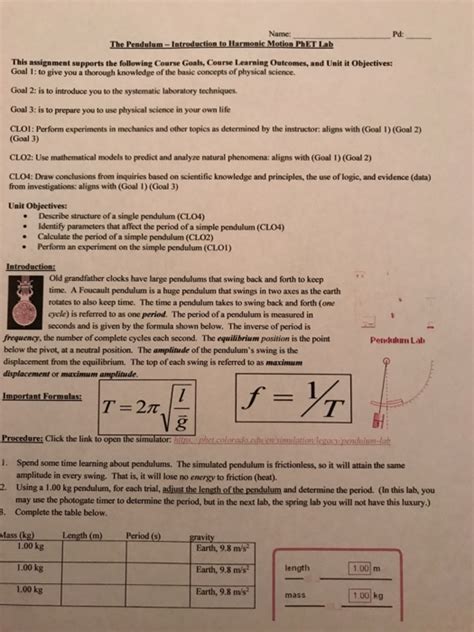Solved Name Pd The Pendulum Intreduction To Lharmonic
