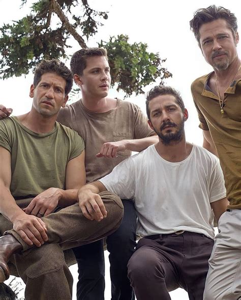 Jon Bernthal, Logan Lerman, Shia LaBeouf and Brad Pitt on set of “Fury ...