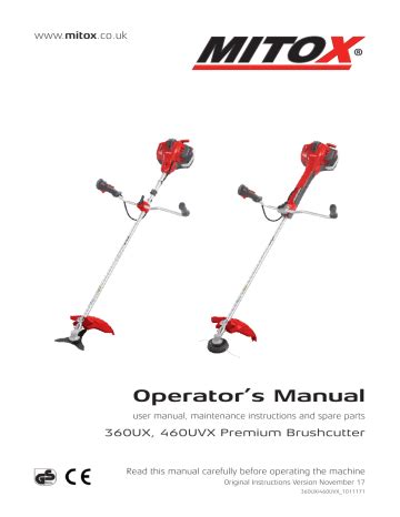 Mitox 460UVX Premium Petrol Brushcutter OPERATOR S MANUAL Manualzz